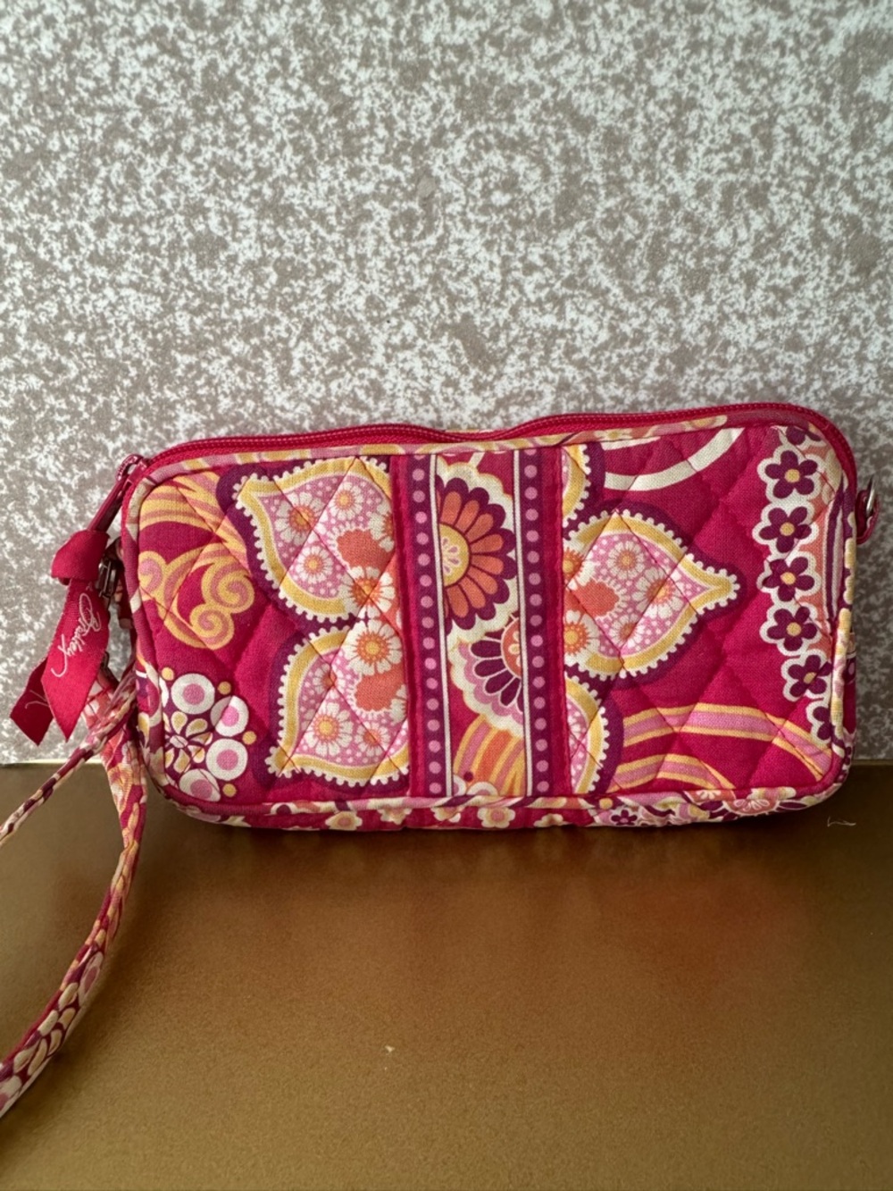Vera Bradley Quilted Wristlet in Raspberry Floral
